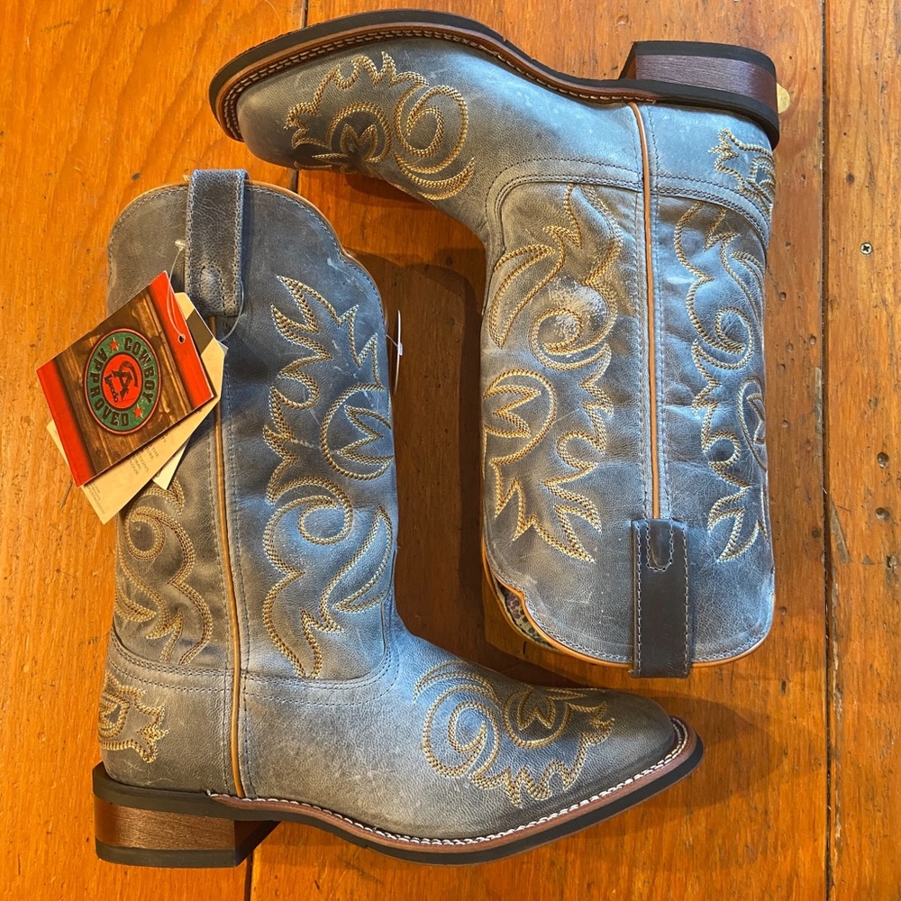 Laredo Ladies Ella Blue Embroidered Square Toe Western Boots 5676